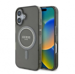 &bdquo;Guess Apple IML Glitter Ring MagSafe&ldquo; dėklas, skirtas &bdquo;iPhone 16&ldquo;, juodas