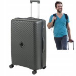 Didelis tamsiai pilkas kelioninis lagaminas, lengvas ir patvarus, su ratukais, 106 L, Wowbag 7900 L dark grey