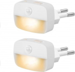 LED naktinės lemputės lizdas - 3 nustatymai, 2 vnt. - Su jutikliu