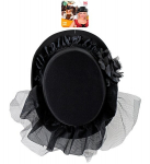 felt "TOP HAT WITH BLACK ROSE & TULLE"