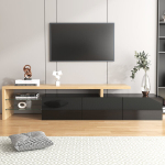 TV spintelė su LED ap&scaron;vietimu, blizgi juoda, medžio imitacija, stiklinės lentynos, 1 vnt