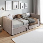 Apmu&scaron;ta sofa-lova, 90x200 cm, i&scaron;skleidžiama iki 180x200 cm, pilka, aksominė