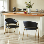 2 vnt valgomojo kėdės su juodu PU odos apmu&scaron;alu, aukso spalvos metalinis rėmas, minimalistinė, tinka valgomojo ir svetainei, 1 vnt.