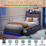 Vaiki&scaron;ka lova, 90x200 cm, viengulė lova, su USB įkrovimo prievadu, LED ap&scaron;vietimu ir 2 stalčiais, pilka