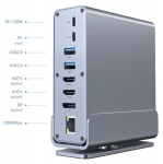 Gembird A-CF-COMBO15-01 USB Type-CF 15-in-1 multi-port adapter (USB hub AF-ports v.2x2 + v.3x3, Type-CF + HDMIx2 + DisplayPort + PD + card reader + GigaLAN + 3.5 mm audio), grey, Juoda