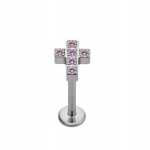 Titaninis auskaras labret su kryželiu ir cirkoniu, 1.2/8 mm