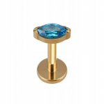 Auksinis titano labret auskaras su mėlyna a&scaron;ara 1,2/6 mm