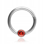 Titano auskaras-žiedas su raudona cirkonio karoliuku, 1.2/8 mm