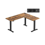 Reguliuojamo auk&scaron;čio ra&scaron;omasis stalas, L formos kampinis stalas, 140x160x72-120 cm, rudas-juodas