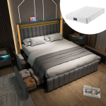 Dvigulė lova su LED USB-C ir 4 stalčiais 140x200 cm su čiužiniu 1 vnt