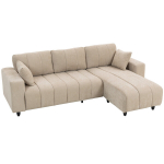 Kampinė sofa, L formos 3 vietų su lanksčia &scaron;ezlongu, 242x156x87 cm, smėlio spalvos, metalinis rėmas