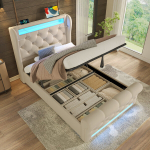Viengulė mink&scaron;ta lova su LED USB ir daiktadėže 90x200 cm be čiužinio 1 vnt