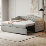 Polsterio lova-lova 90x200 cm, su USB, knopinė klasikinė forma, be čiužinio, pilka