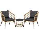 Rattan lauko baldų komplektas 3 vnt, sofa, 2 kėdės, staliukas, pagalvės, balkonas, smėlio+tamsiai pilka