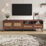 TV spintelė, 200x37x49,5 cm, ratanas, 2 stalčiai, 8 kojos, ruda
