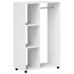 Mobilus drabužių spinta, ratukai, 1 strypas, 3 lentynos, 80x40x128 cm, balta