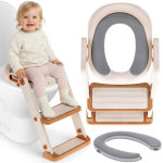 Tualeto sėdynės adapteris vaikui, laiptelių pakyla, mink&scaron;ta sėdynė, pakojo atrama balta‑auksinė Sun Baby
