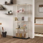 LED stiklinė vitrina, i&scaron;&scaron;okanti lempa, moderni daiktadėžė su 4 lentynomis, 2 durelėmis kolekcinėms figūrėlėms, žaislams, vynui, 163x78x35cm, juoda