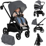 Vaiki&scaron;kas vežimėlis 2in1 su lop&scaron;iu iki 22 kg, GravelTech ratai, amortizacija, 3D ventiliacija &ndash; Lionelo Carmine Grey Stone, Grey Stone