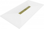 Stačiakampis du&scaron;o padėklas Mexen Toro SMC su sifonu, 200 x 70 cm, White+Gold