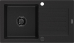 Mexen Pablo granito plautuvė su plautuve, 1 skyrius, 752 x 436 mm, juoda, juodas sifonas - 6510751010-77-B, 752 x 436 x 161 mm