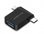 Ugreen adapteris OTG USB-A 3.0 į USB-C ir micro-USB, juodas