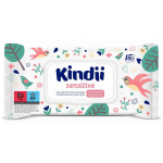 Drėgnos veido servetėlės kūdikiams Kindii Sensitive, 60 vnt.