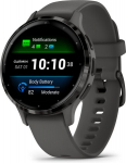 Garmin Venu&reg; 3S Slate Stainless Steel Bezel with Pebble Gray Case and Silicone Band