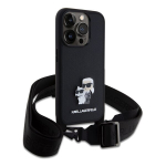 Karl Lagerfeld Saffiano Crossbody Metal Karl et Choupette Galinės dangtelis iPhone 15 Pro Juoda