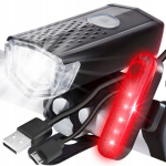 Dviračio priekinis žibintas ir galinis žibintas USB LED, juodas
