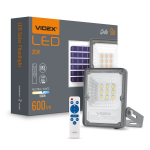 Saulės prožektorius LED 20W Videx, baterija LiFePO4 5000 mAh