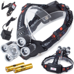 Priekinis LED galvos žibintas cree xm-l t6 4x xp-e, juoda