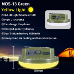 MOSLIGHTING 9900Mah lauko kempingo ap&scaron;vietimas, ne&scaron;iojamas įkraunamas LED magnetinis palapinės lempa žvejybos lemputė buitinės avarinio ap&scaron;vietimo lempos, MOS-13-Žalia-Y
