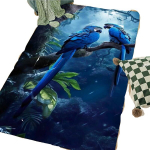Mėlynas papūgų ir lapų kilimas, 120 cm x 160 cm / 47,24 colio x 63 colio