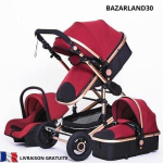 BAZARLAND30. 3 in 1 kūdikio vežimėlis kombinuotas sėdynė-auto lop&scaron;ys trijų viename, apverčiamas, reguliuojamas, auk&scaron;tos kokybės, nepraduriamos ratukai. raudona