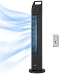HOMCOM bok&scaron;tinis ventiliatorius, pastatomas ventiliatorius su 3 režimais, nuotolinio valdymo pulteliu, 50W ventiliatorius su 4H laikmačiu, 75&deg; svyravimu, miegamajam, juodas, Juoda