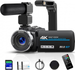 Video kamera 4k 80mp Hd vaizdo kamera, skirta "youtube", 30 kadrų per sekundę internetinė kamera Ir naktinio matymo vlogų kamera, 18x skaitmeninis priartinimas 3.0 270&deg;ips ekranas vaizdo kamera su Sd kortele, 2 baterijomis, nuotolinio valdymo pulteliu ir