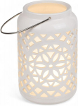 Baltas žibintas su rankena ir led žvakele, maitinamas baterijomis, apie 18,5 x 12 cm, plastikinis