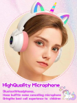 Ohaanyy Belaidės ausinės vaikams, Bluetooth ausinės vienaragis sulankstomos, mergaitėms su laidu ir mikrofonu ausinės vaikams su Led &scaron;viesa stereo ausinės mobiliesiems telefonams/plan&scaron;etiniams Kompiuteriams/pc (baltos)