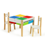 Medinis vaiki&scaron;kų baldų komplektas: stalas + 2 kėdės ECOTOYS