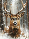 Tapyba pagal skaičius &ndash; Elnias žiemos mi&scaron;ke&ldquo;, 40&times;50 cm, auk&scaron;tos kokybės dažai., 40x50 cm