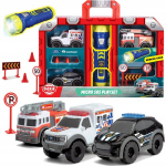 Mini avarinių transporto priemonių rinkinys su priedais ir žibintuvėliu Simba Dickie Toys Micro SOS, įvairių spalvų