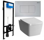 3v1 RINKINYS: Vitra Metropole pakabinamas unitazas, 56x36, be apvado + lentelė, balta + Pakabinamas unitazo rėmas SLIM 113x52x12 cm + MYGTUKAS - German Quality