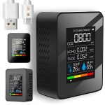 5in1 patalpų oro kokybės jutiklis &ndash; monitorius LIVMAN ZN-MT05 su temperatūros ir drėgmės stebėjimu bei USB įkrovimu, 1200mAh
