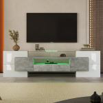 TV spintelė Lowboard su LED ap&scaron;vietimu, blizgi balta, 200 cm, stiklinis pavir&scaron;ius, 1 vnt