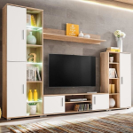Sieninė TV sekcija su LED &scaron;vies., Sonoma ąžuolo mediena, balta