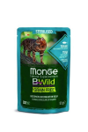 Monge Bwild Cat Pouches Grain Free sterilizuotoms suaugusioms katėms su tunu, krevetėmis ir daržovėmis, 85 g