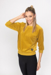 Moteri&scaron;kas džemperis 3/4 rankovėmis, retro, aksominis, geltonas SNP21099, XL