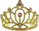 Auksinė tiara su rožiniais perlais