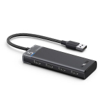USB-A 3.0 HUB adapteris su 4 prievadais ir maitinimo kabeliu, juodas
